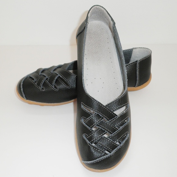 Socofy Shoes - SOCOFY Black Pebbled leather Moccasins Sz. 8 BOHO